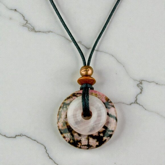 Artisan Jewelry - Rhodonite & Rose Quartz Pendant Necklace | Handmade